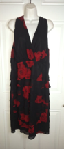 Evan Picone Black Red Sleeveless V-Neck Lined Ruffle Dress Size 16 - £19.10 GBP