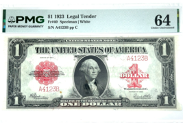 Series of 1923 $1 United States Note FR #40 Graded PMG 64 Low Serial! A4... - $2,178.00