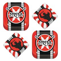 HOME &amp; HOOPLA Ninja Warrior Party Square Paper Dessert Plates and Beverage Napki - £12.68 GBP+