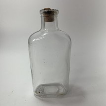 Vintage Half Pint Clear Glass Bottle With Cork Whiskey Spirits Elixir Un... - $7.99