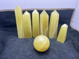3400 gms yellow / greenish Obelisk Calcite top Quality Sphere and towers 7PCs - £142.11 GBP