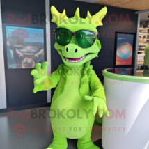 Lime Green Dragon mascot costume character dressed with a Wrap Dress and Sunglas - $1,229.00