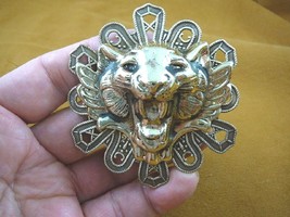 (B-LION-750) Lion head roaring + teeth Big cat scrolled circle brass pin... - $466.36 MXN