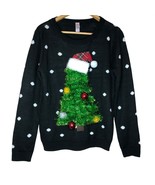 Ugly Christmas Sweater Christmas Tree Wearing Hat Ornaments Black Womens... - $39.59