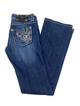 Miss Me Womens Jeans Bootcut sz 26 Jeweled Factory Distressed Thick Stitch  EUC - £25.39 GBP