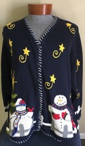 Quacker Factory Blue Snowman Christmas Sweater Womens 2X Ugly Xmas Party - £33.47 GBP