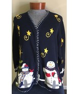 QUACKER FACTORY BLUE SNOWMAN CHRISTMAS SWEATER WOMENS 2X Ugly Xmas Party - $809.12 MXN