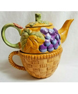 Peggy Jo Ackley Teapot Cup Ceramic Stackable Individual Grape Basket CIC  - £22.64 GBP