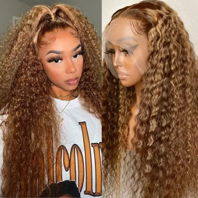 Highlight Wig Curly Human Hair Honey Blonde Lace Front Wig 13x4 13x6 Water Deep - £58.76 GBP+