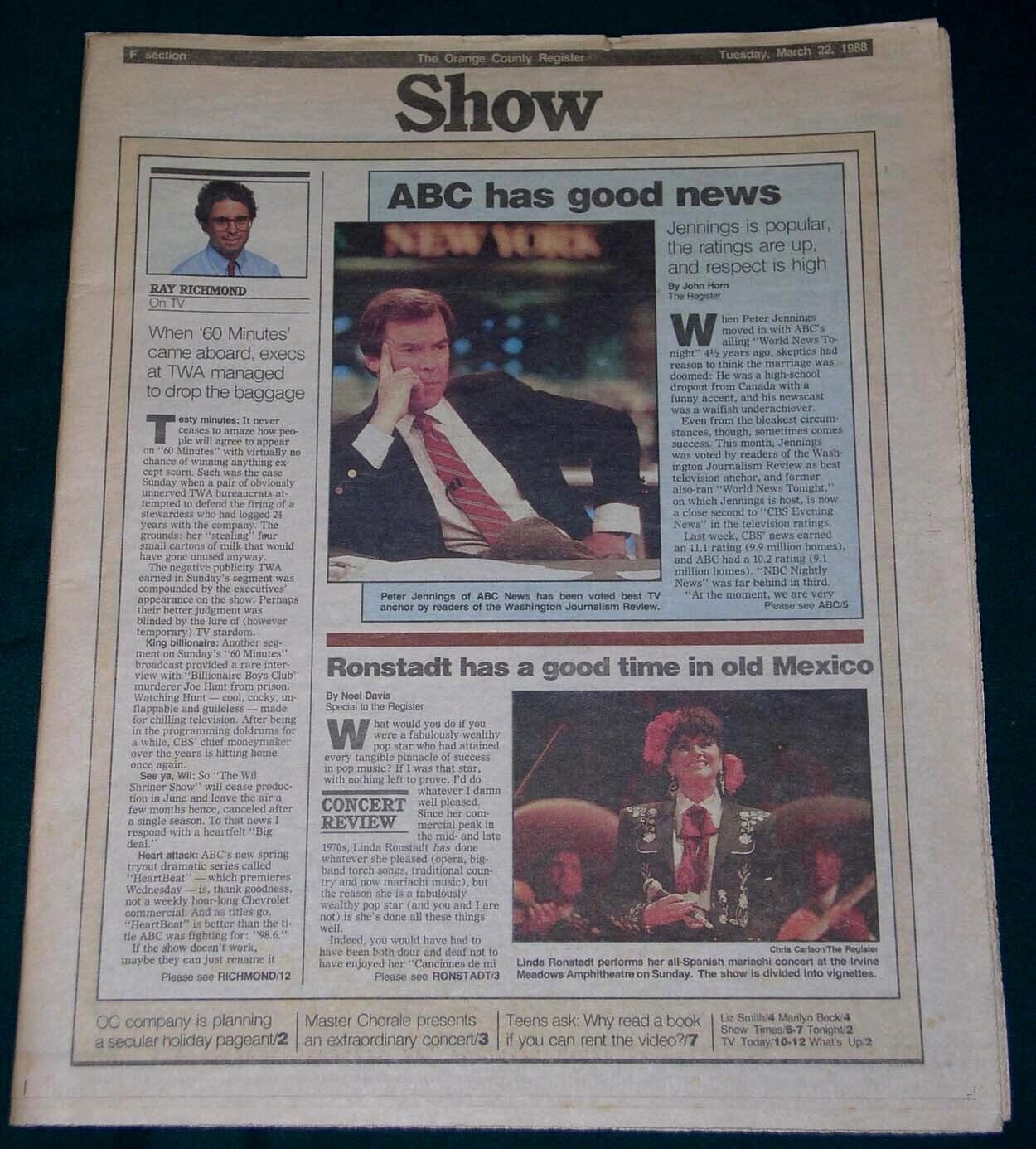 LINDA RONSTADT SHOW NEWSPAPER SUPPLEMENT VINTAGE 1988 - $24.99