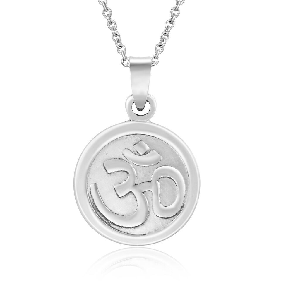 Spiritual Sanskrit Aum/Om Symbol Round 22mm Medallion Sterling Silver Necklace - £18.19 GBP