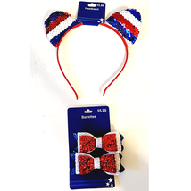 FAF Inc Patriotic Cat Ears Headband and Bow Alligator Clips Red White Blue NEW - £7.99 GBP