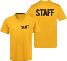 Men&#39;s Staff T-Shirt Screen Print Tee (Chest &amp; Back Print, Gold) - £9.38 GBP+