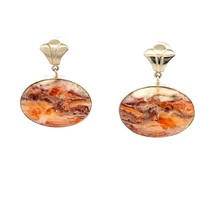 Vintage Sign 925 Sterling Silver Large Oval Red Crazy Lace Agate Dangle Earrings - £50.84 GBP