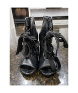 Just Fab Ankle Wrap Booties Women&#39;s 8 Black Leather Harper Peep Toe Back... - $40.62 CAD