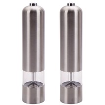 2pcs Stainless Steel Electric Automatic Pepper Mills Salt Grinder Silver - £21.58 GBP