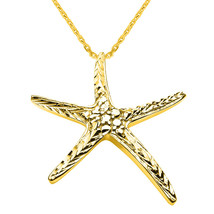 10K Solid Yellow Gold Diamond Cut Starfish Star Fish Pendant Necklace - £103.59 GBP+