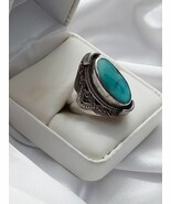 Vtg. Southwestern Turquoise Sterling Silver Cabochon Long Ring Sz. 7.5 1... - $69.29