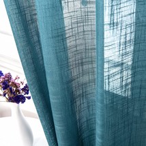 Amhoo 2 Panels Linen Sheer Curtains Premium Heavy Semi Draperies With Grommet - £37.48 GBP