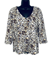 Chico&#39;s Womens Pull Over Size 2 US Large Animal Print Vee Neck 3/4 Sleeve - £15.02 GBP