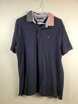 Tommy Hilfiger American Flag Polo Shirt Men Navy Blue Short Sleeve Logo Pullover - £11.07 GBP