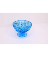 Vintage Blue Cut Glass Candy Bowl Footed Dish - $12.86