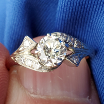 Earth mined Diamond European Deco Engagement Ring 0.84 ct. Vintage 14k Solitaire - $6,170.25