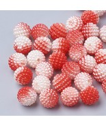 Z Red and white Imitation pearl acryoic berry beads 12mm apr 200 pcs per... - $15.57 CAD