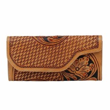 Myra Bag #4948 Hand Tooled Leather 8.25&quot;x4&quot; Wallet~Many Card Slots~Inside Zip~ - £37.80 GBP