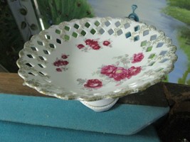  German Antique Footed Floral Ceramic Dish Laced Borders Centerpiece 4 X 8&quot; [70] - £65.90 GBP