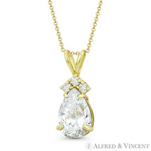 Pear Shaped Round Brilliant Cut Clear CZ Crystal 14k Yellow Gold 18x7mm Pendant - £61.45 GBP+