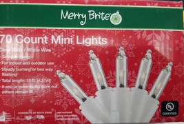 Merry Brite 70 Count Mini Lights, Clear Bulb/white Wire 15ft - $12.86