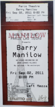 Barry Manilow Live at Paris Las Vegas Sept 02 2011 Concert Ticket Stub - £3.17 GBP