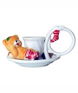 Vintage Taper Candle Holder Ceramic Christmas Figurine Sleeping Bear Sto... - $12.21 CAD