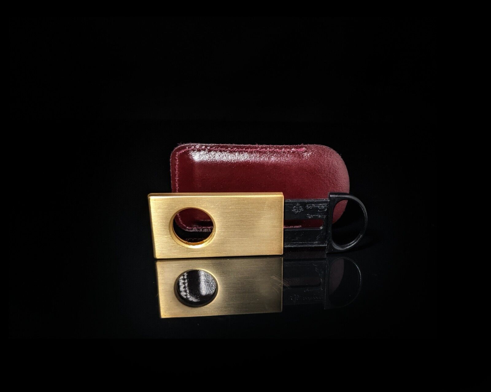 Solingen Cigar Cutter Gold Anodized with Leather Carrying Case - $45.00