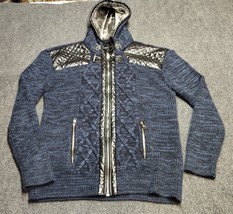 LCR Black Edition Full Zip Hooded Sweater 2XL XXL Blue Wool Blend Shacket - £74.26 GBP