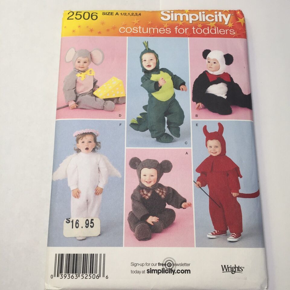 Simplicity 2506 Size 1/2-4 Toddler's Costumes - $12.86
