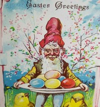 Easter Postcard Dwarf Gnome Elf Chicks Fantasy Embossed Original Vintage Germany - £20.87 GBP