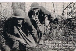 Postcard WWI Barbed Wire Cut Americans Creeping On Germans Hand Grenades France - £7.77 GBP