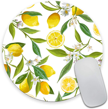 Watercolor Lemon Painting Art round Mouse Pad, Lemon Fruits with Flowers and Lea - £9.31 GBP