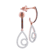 10kt Rose Gold Womens Round Red Color Enhanced Diamond Teardrop Dangle Earrings - £319.68 GBP