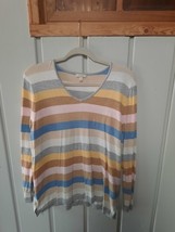 Talbots Multi Color Stripe Cotton Blend V-Neck Lightweight Sweater Sz XLP - $19.80