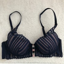 Victorias Secret 34C Balconnet Bra Blue Lattice Push Up Sexy Wire Support - $18.50