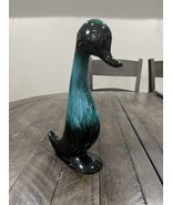 Vintage Blue Mountain Studio Pottery Canada Duck Figurine 11.25” Teal Black - $40.60 CAD