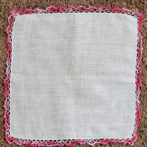 Vintage Crochet Edge Dresser Doily Approximately 11x11 Inch Pink White - £10.37 GBP