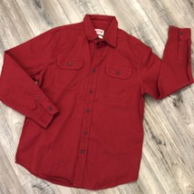 Wrangler Men&#39;s M Comfort Flex Shirt Red Brushed Twill Long Sleeve Button... - £11.94 GBP