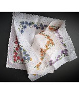 Ladies 3 Mid Century Daisies Scalloped edge Handkerchief 12&quot; Unused - $22.80