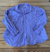 Susan graver Pure Women’s Button front Linen Shirt size LP Purple R5 - £15.72 GBP