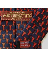 Museum Artifacts 100% silk necktie Navy Blue with Mini-Lobster in red VI... - $18.66