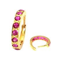 14k Yellow Gold Pink CZ Indian Style Nose Hinged Hoop Ring 20g - $33.15+
